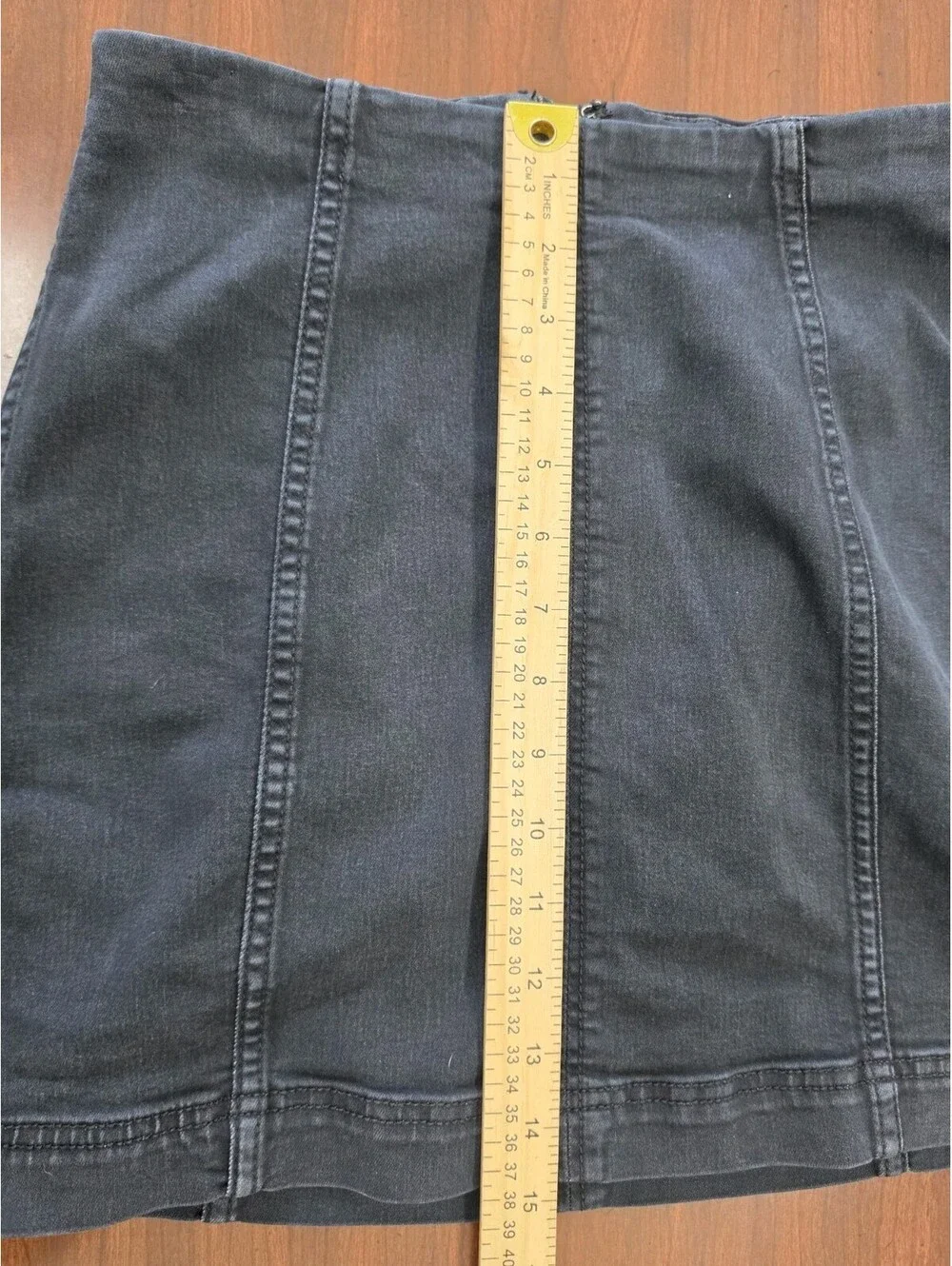 Free People Black Stretch Denim Mini Pencil Skirt Back Zip Paneled Womens M